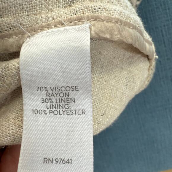 J. Jill Desert Bloom Linen Rayon Blazer Flax Beige Green Floral SZ S - Picture 8 of 8
